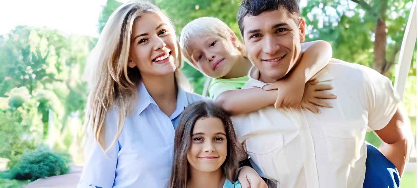 Family portrait in a park setting