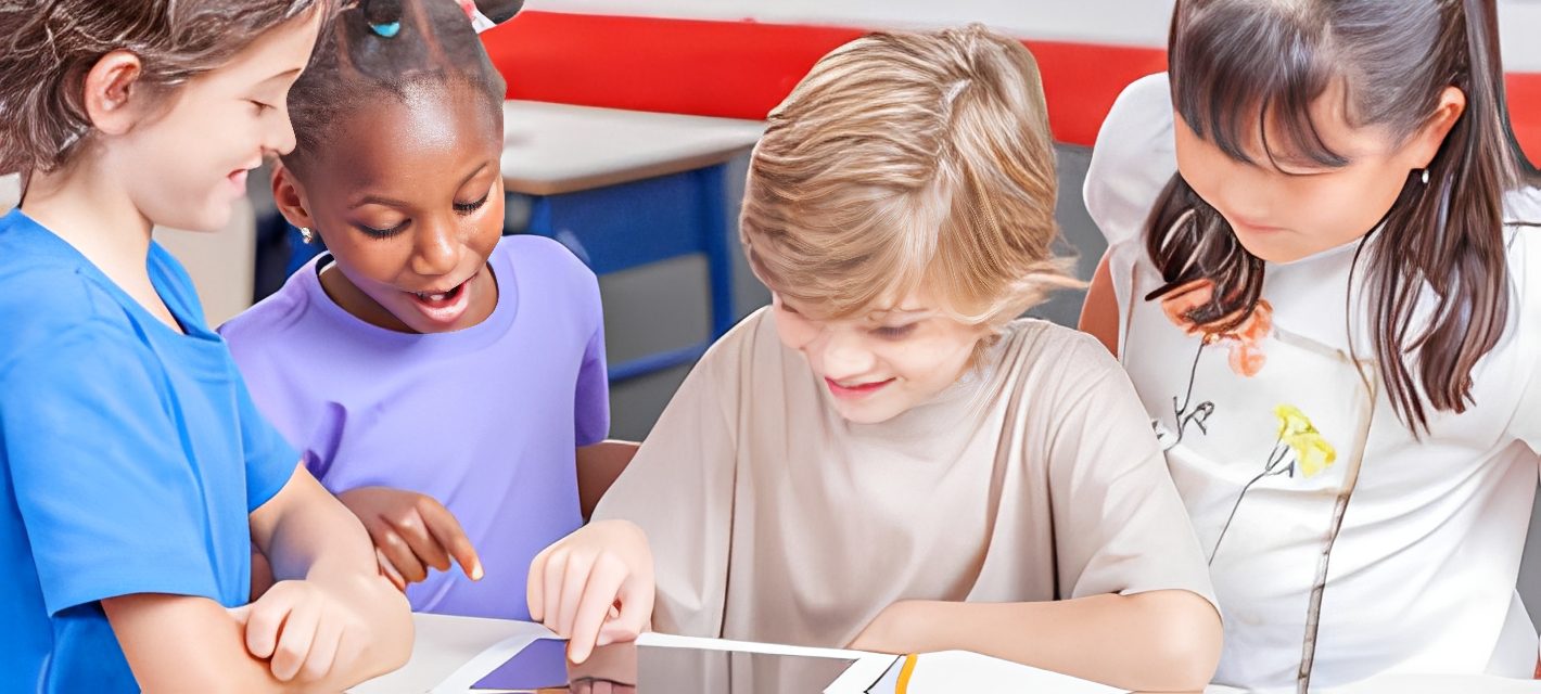 Group of kids using a digital device
