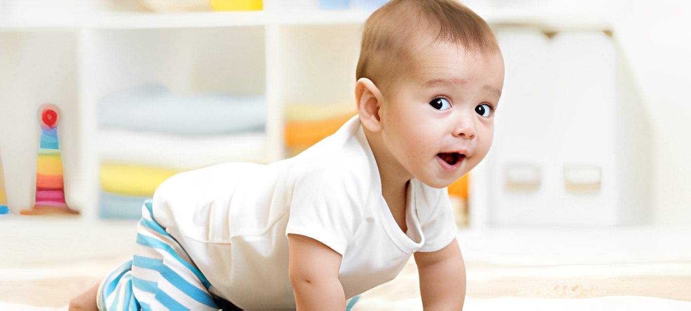 Smiling baby in a white shirt
